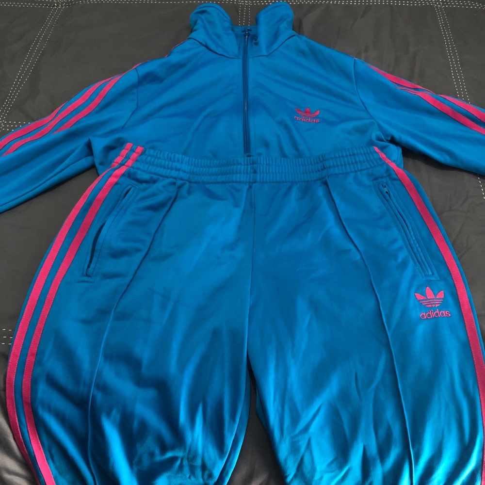 Women’s adidas blue/hot pink track suit